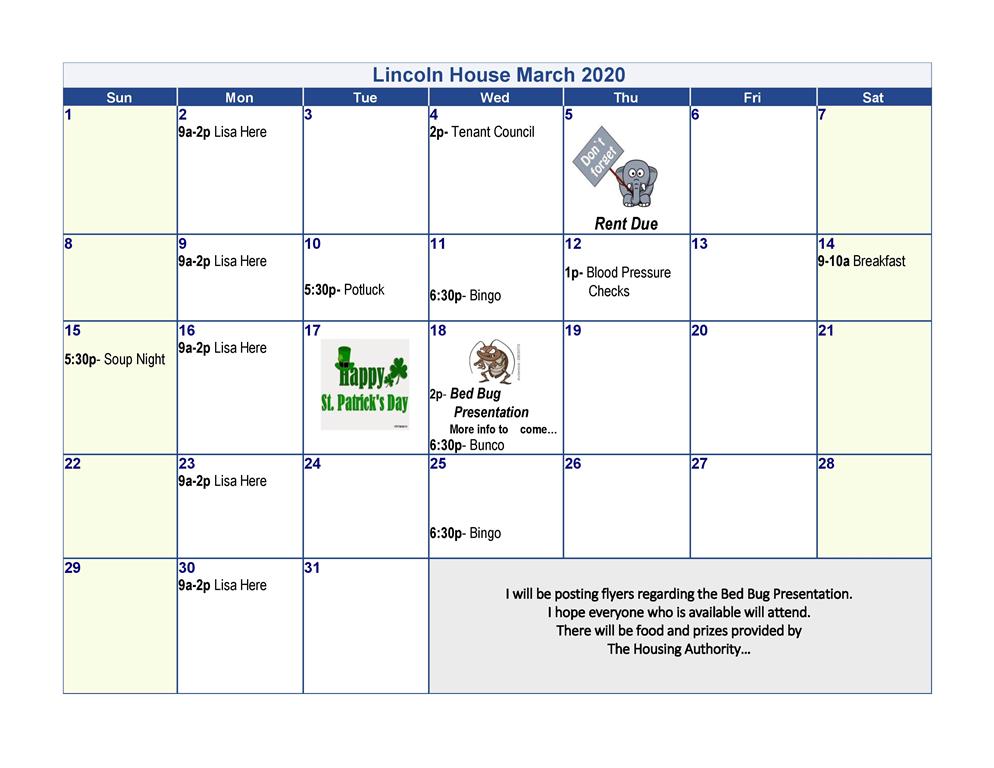 Lincoln House Calendar